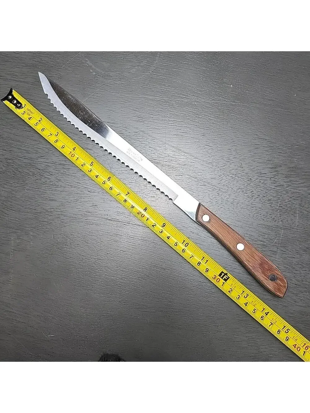 Kitchen Delite Knife Stainless Steel Serrated Wood Handle Japan 14 inch Vintage